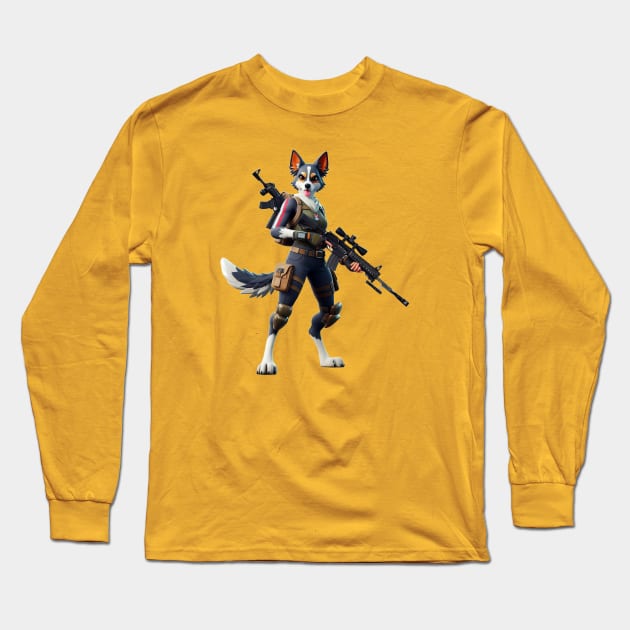 Fortnite inspired female dog warrior Long Sleeve T-Shirt by The Artful Barker